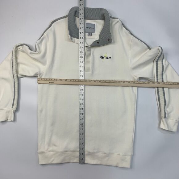 Straight Down Sweatshirt Mens L Large Bone White Quarter Snap Button Cotton Golf - Picture 4 of 10
